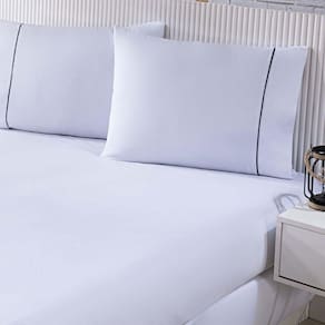 Jogo De Cama Lençol 100% Algodão Percal 150 Fios Queen Gran Moratta 3 Peças Branco E Cinza