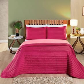 Cobre Leito 200 Fios Dupla Face Casal Colors 03 Peças - Pink / Rosa