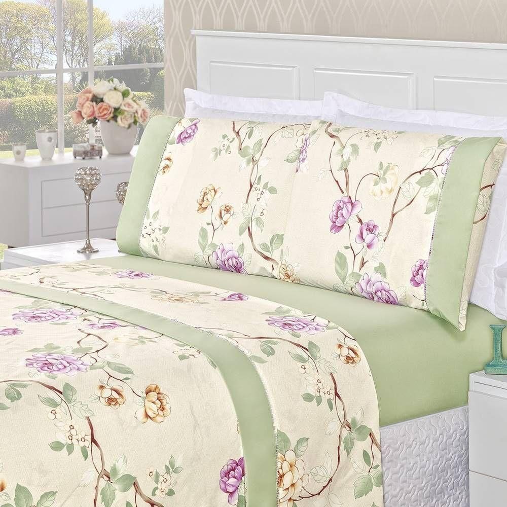 Jogo De Cama Estampado Micropercal 200 Fios Naturale Solteiro 03 Peças - Belle
