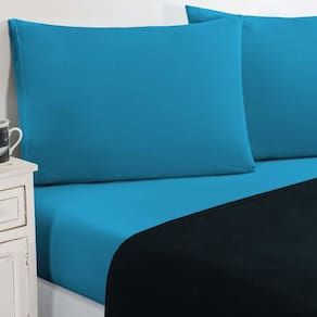 Jogo De Cama Malha Lençol 100% Algodão Gran Moratta 4 Peças Queen - Azul Marinho-azul Turqueza