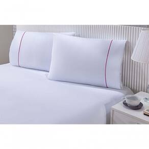 Jogo De Cama 100% Algodão Percal 150 Fios Solteiro Gran Moratta 2 Peças Branco E Detalhe Rosa