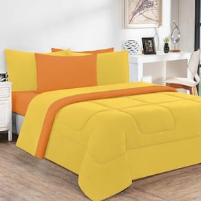 Kit Edredom + Jogo De Lençol 100% Algodão Gran Moratta 7 Peças King Amarelo-laranja