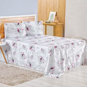 Jogo De Lençol Lidian King 3 Peças Hiperpercal Estampado 180 Fios - Malta Floral