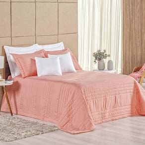 Kit Cobre Leito Colcha Dobby Queen 3 Peças Matelado 180 Fios - Goiaba