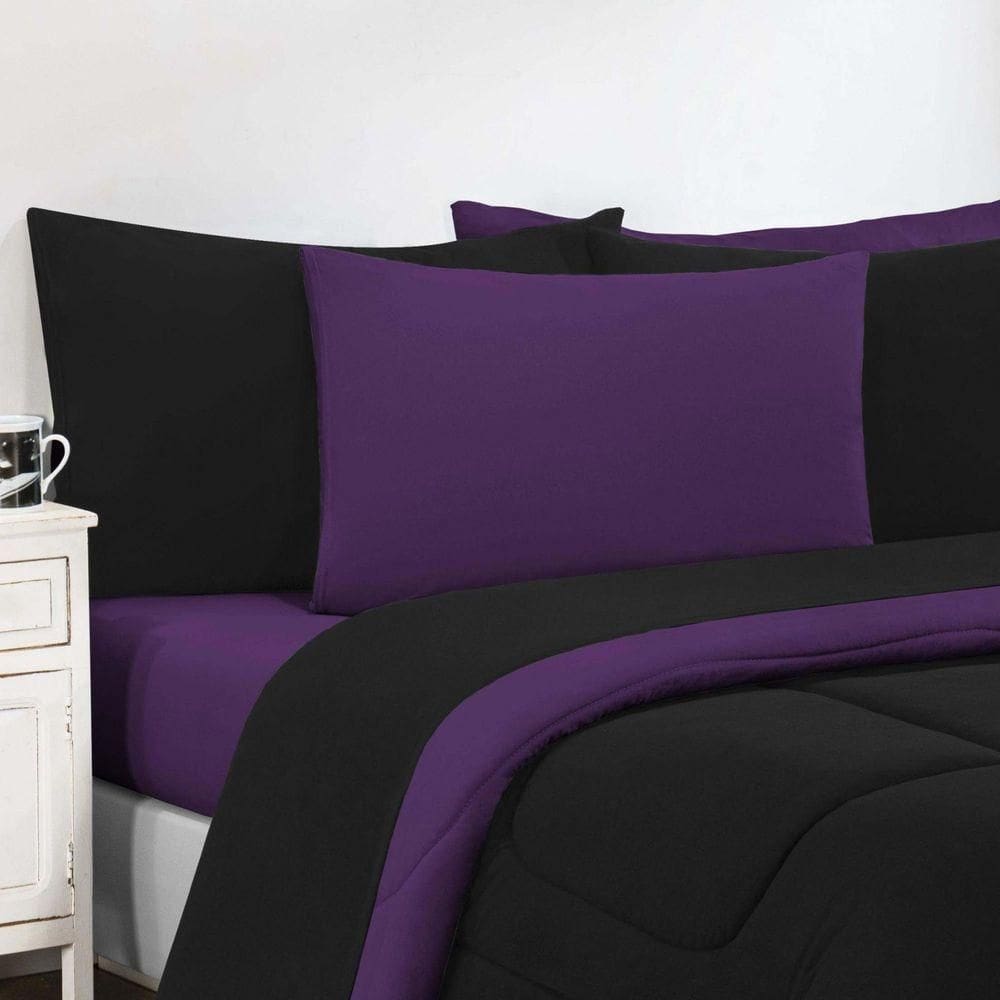 Kit Edredom + Jogo De Lençol Malha 100% Algodão Gran Moratta 6 Peças Queen - Preto-roxo
