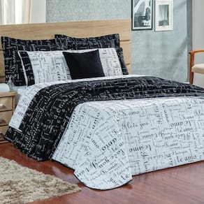 Cobre Leito Queen Te Amo Dupla Face 150 Fios Algodão 3 Peças - Preto/branco