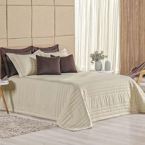 Kit Cobre Leito Colcha Dobby King 3 Peças Matelado 180 Fios - Cáqui
