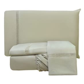 Jogo Cama Lençol Trento Queen Guipir Micro Percal 300 Fios C/ Ponto Infinito 4 Peças - Fendi