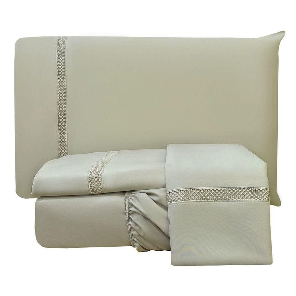 Jogo De Cama Lençol Stella Casal 4 Peças Percal 300 Fios Ponto Infinito Macio - Fendi
