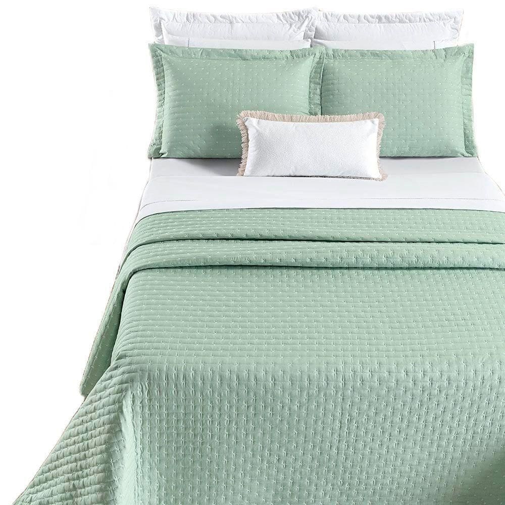 Kit Cobre Leito Colcha Quality King 3 Peças Percale 200 Fios Bordado - Verde Menta