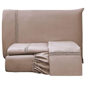 Jogo De Cama Lençol Stella Queen 4 Peças Percal 300 Fios Ponto Infinito Macio - Chocolate
