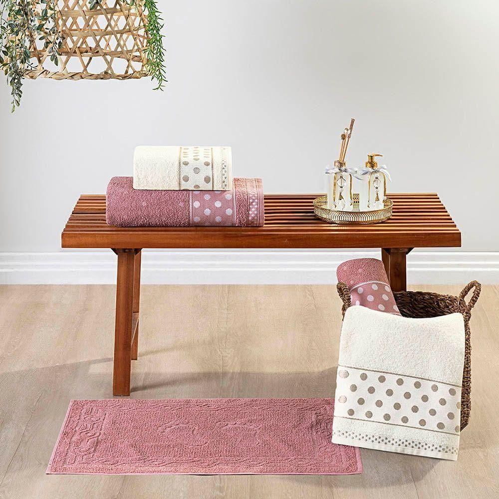 Jogo De Banho Toalhas Celine 5 Peças 100% Algodão 450g/m² Suave - Rosa Pérola