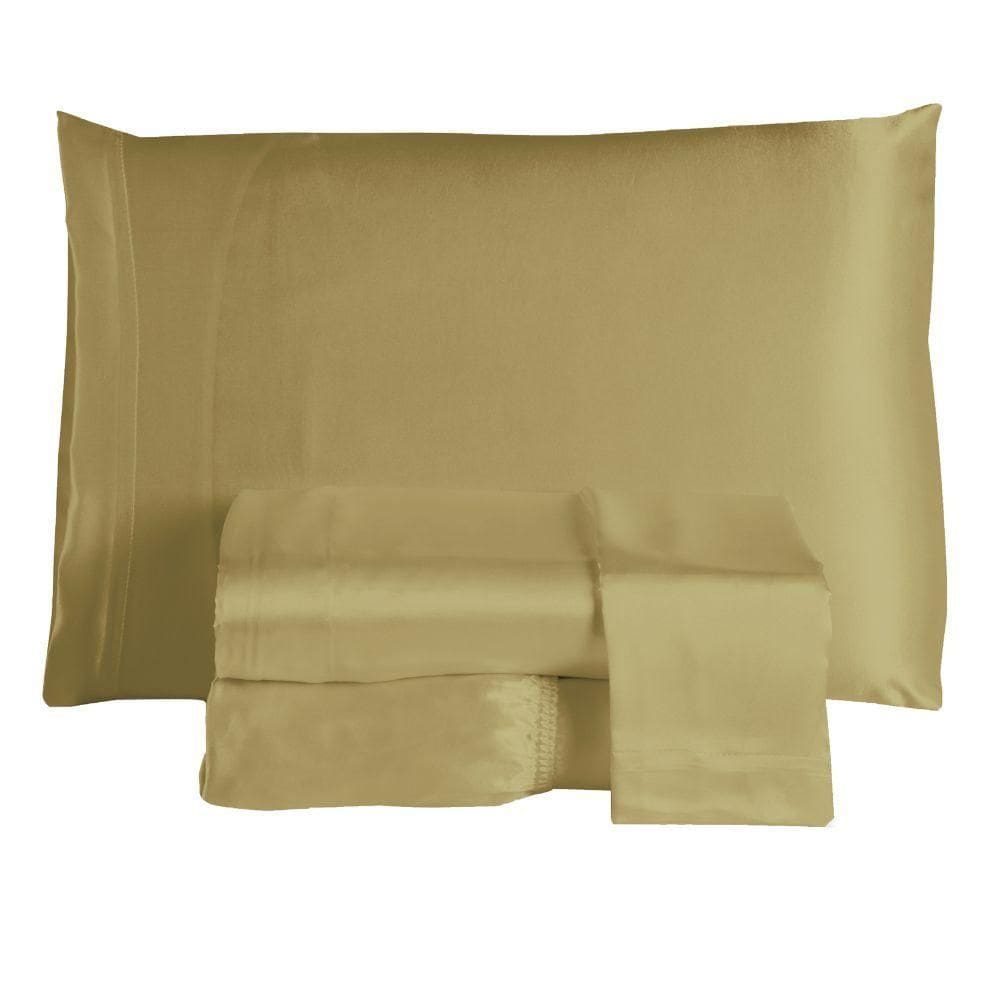 Jogo De Lençol Arya Queen 4 Peças Cetim Charmousse Brilhante Macio - Dourado