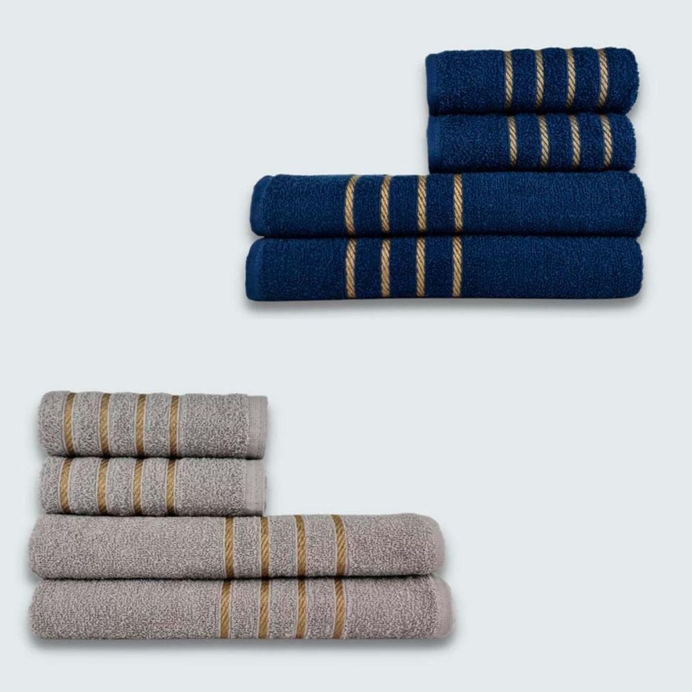 Jogo De Toalha 8 Pe?as Cole??o Montreal 100% Algod?o Azul+cinza