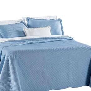 Kit Colcha Cobre Leito Usual King 3 Peças Micropercal 200 Fios Bordado - Azul Astral
