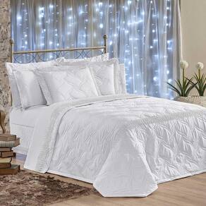 Kit Cobre Leito Colcha Serene King 7 Peças Micropercal 200 Fios Guipir Bordado Suave - Branco