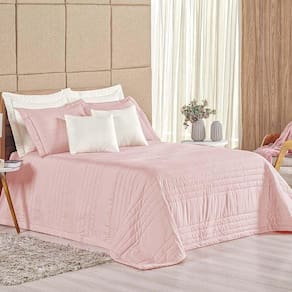 Kit Cobre Leito Colcha Dobby Queen 3 Peças Matelado 180 Fios - Rosê