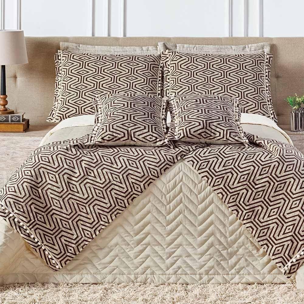 Kit Cobre Leito Florença Em Micropercal Dupla Face King 08 Peças - Bege