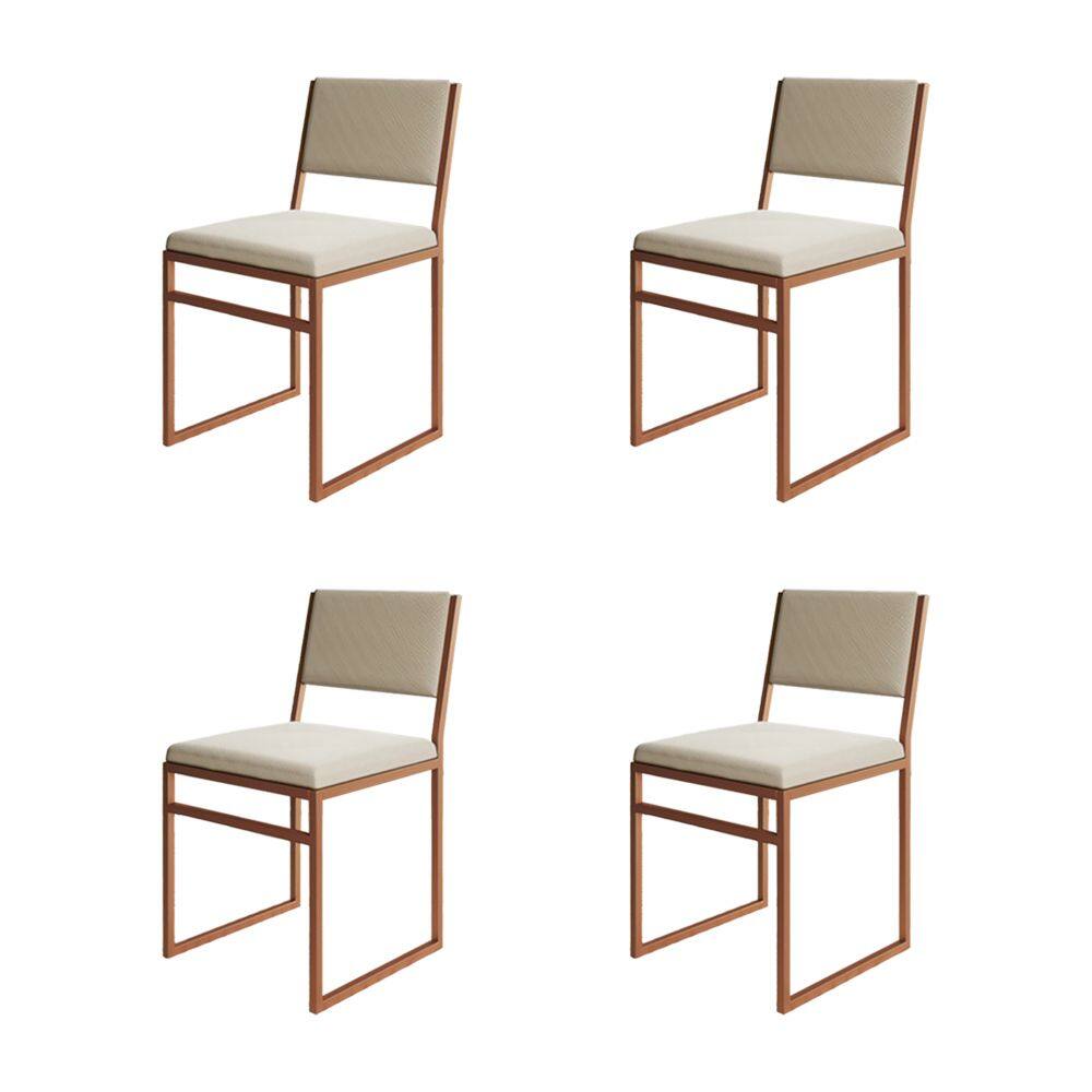 Kit 4 Cadeiras De Jantar Industrial Isa Assento Veludo Bege Base Cobre