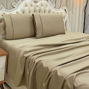 Jogo De Cama Lençol Stella King 4 Peças Percal 300 Fios Ponto Infinito Macio - Cáqui
