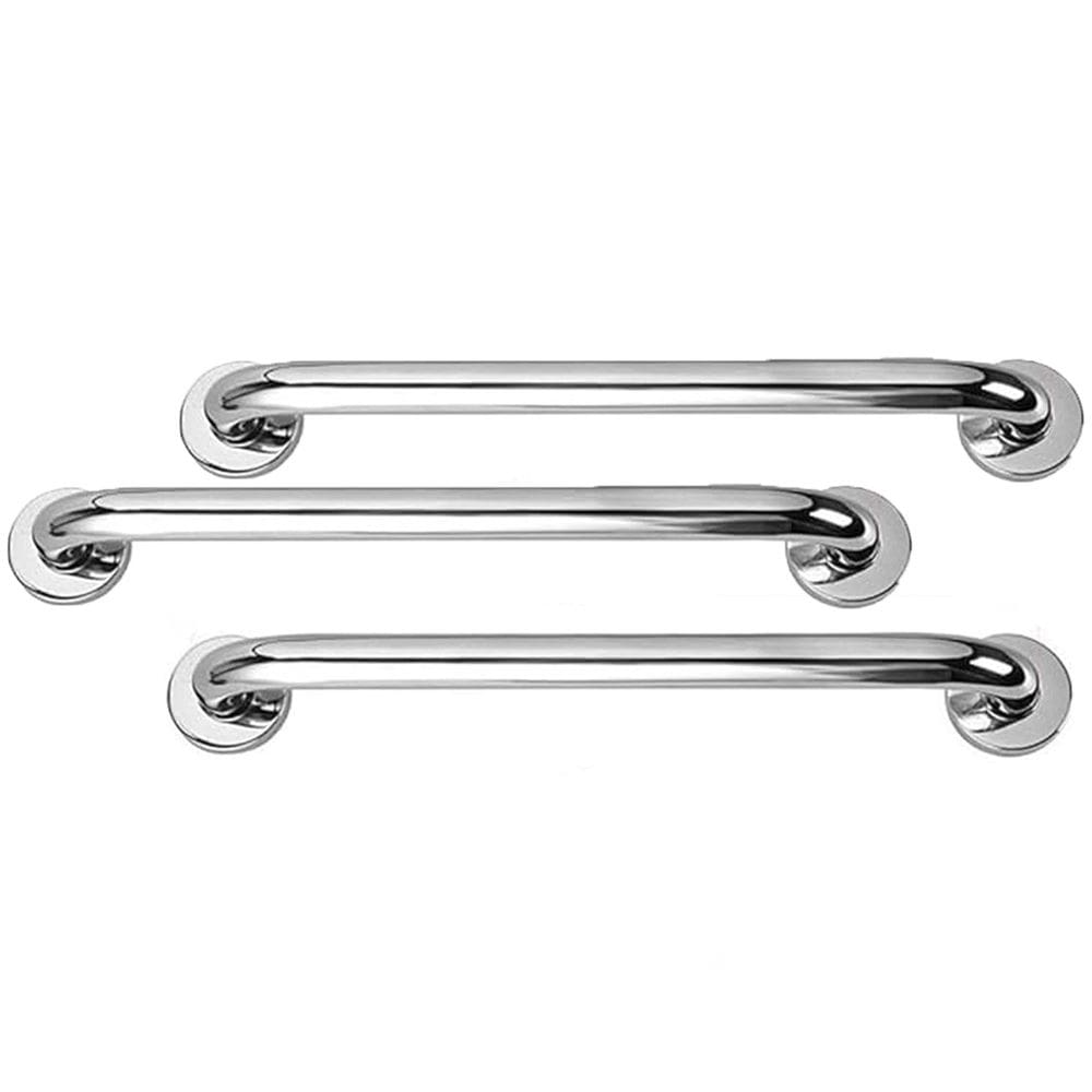 Barra Alça Apoio 50Cm Aço Inox Kit 3 Uni Acessibilidade PCD Criança Gestante Cadeirante Segurança Box