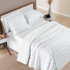 Kit Cobre Leito Colcha Sofist Queen 3 Peças Micropercal 300 Fios Branco