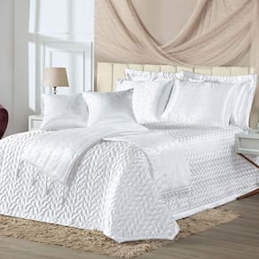 Kit Cobre Leito Colcha Vivian King 10 Peças Cetim Amassado Premium Xale Tule Pérolas - Branco