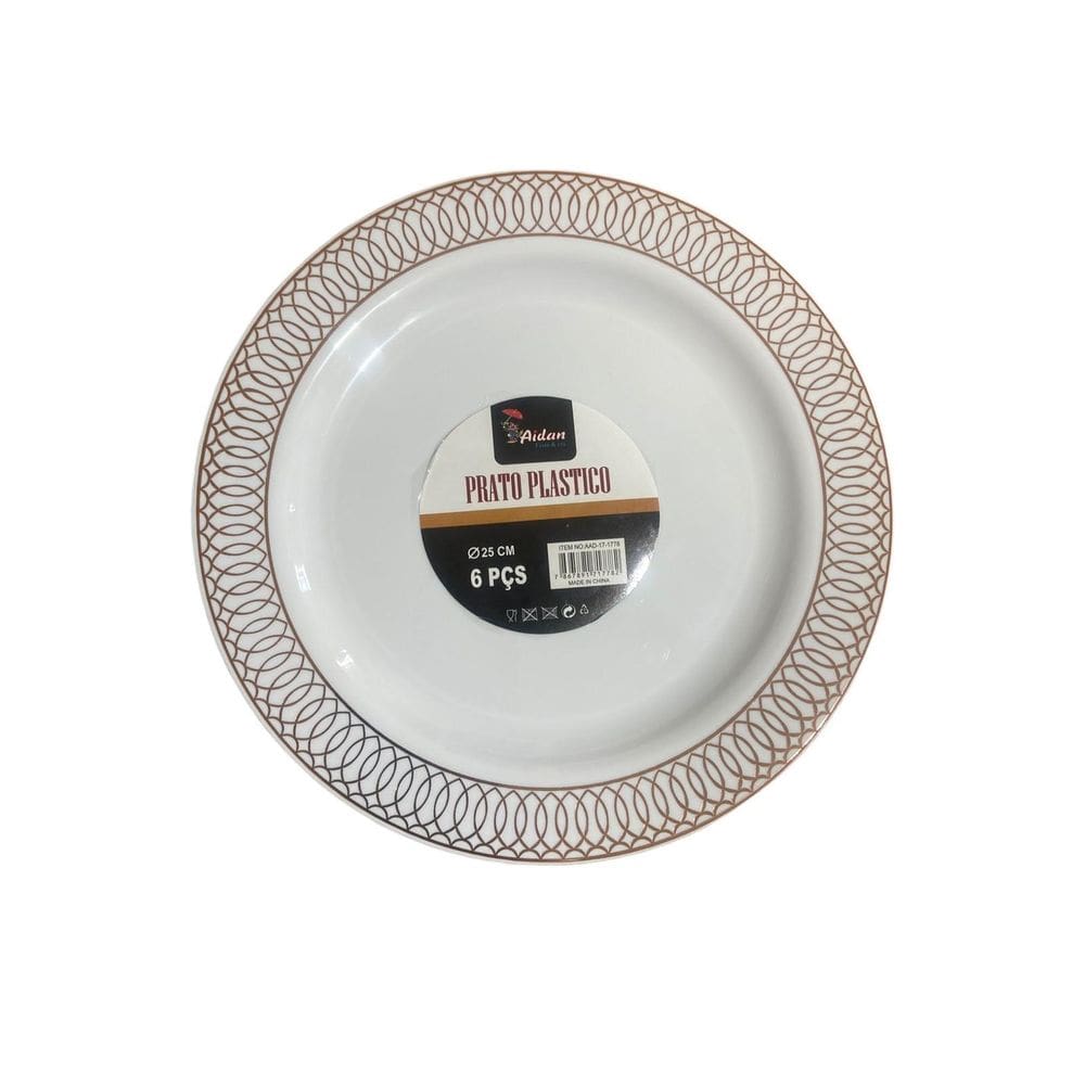 Kit 6 Pratos Acrílico Redondo Borda Desenhada Rose 25Cm