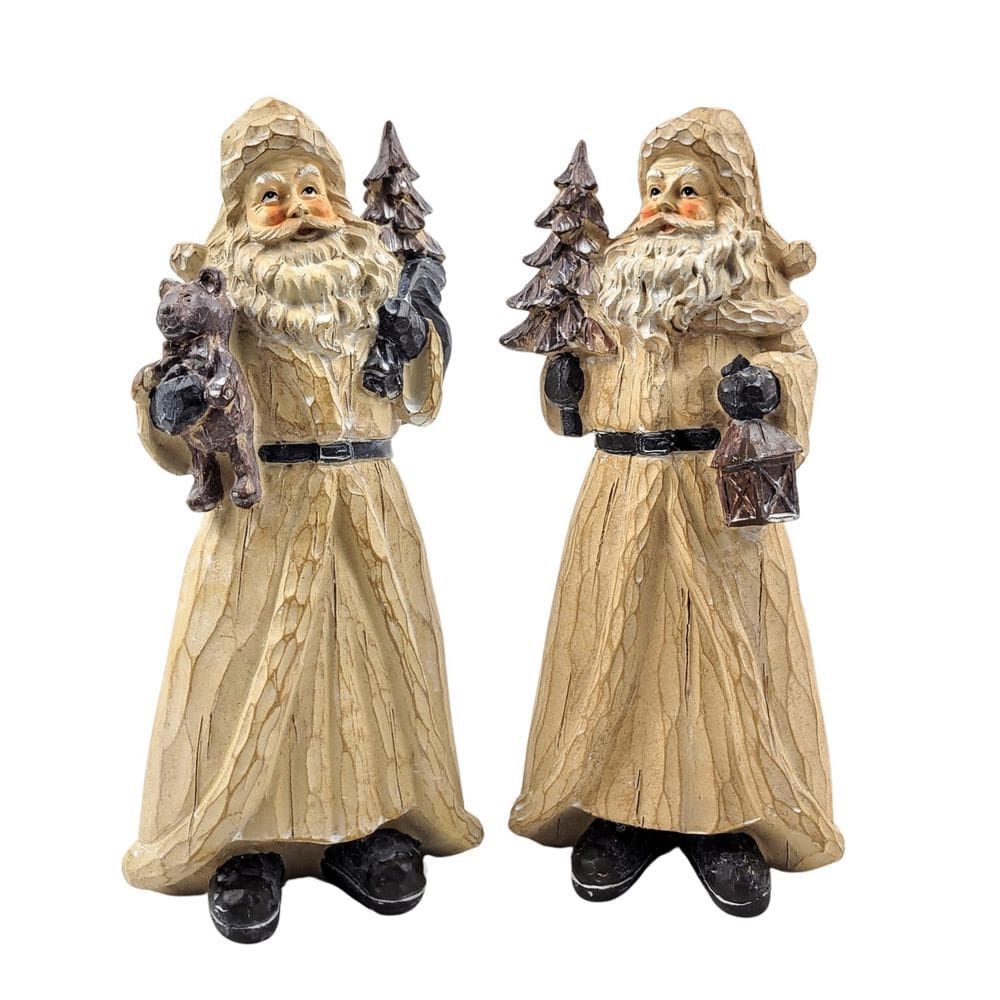 Kit 2 Papai Noel Em Resina Decoração Natal Santa Claus
