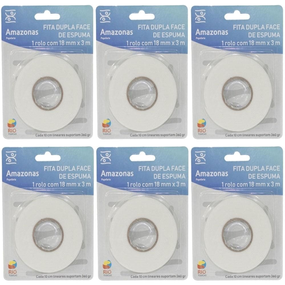 Kit Fita Dupla Face De Espuma 1,8 Cm X 3 Metros Com 6 Rolos