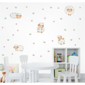 Adesivo De Parede Ovelhas Cute E Flores
