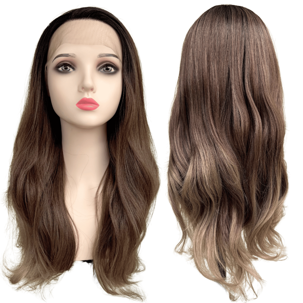 Peruca front lace loiro com mechas ombre hair fibra orgânica