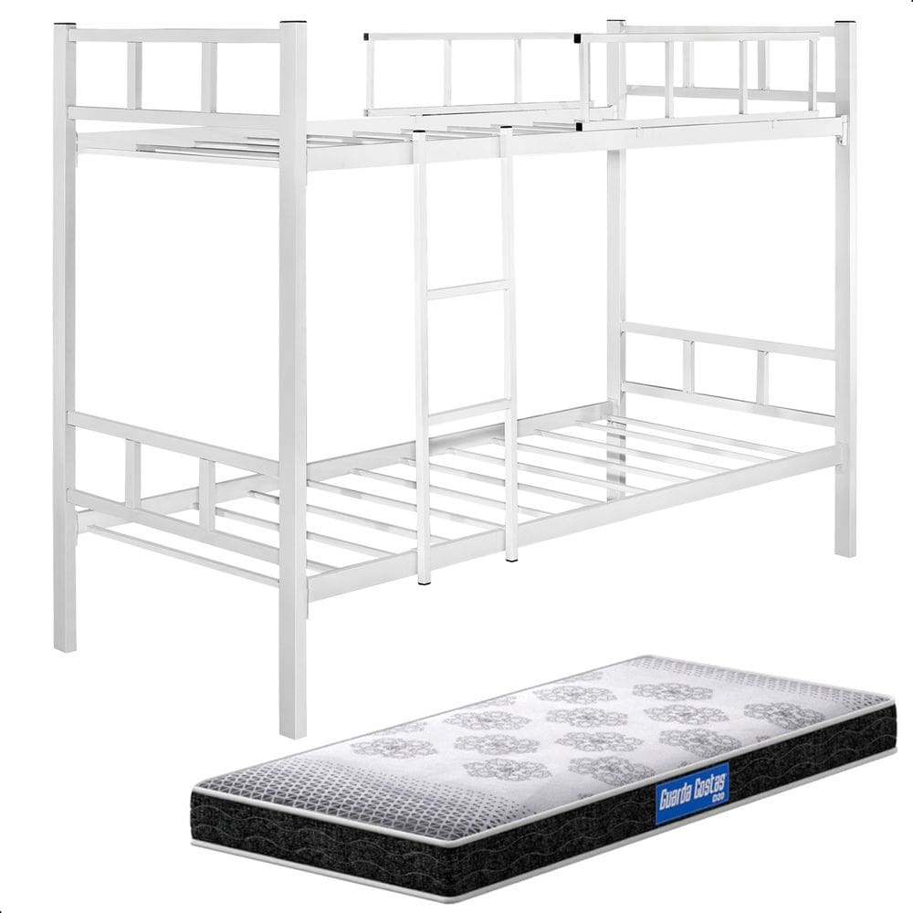 Beliche Mônaco Solteiro de Aço Galvanizado Branco + Colchão D20 Probel 88cm