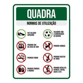 Placa Sinalização - Quadra Normas Utilização 36X46