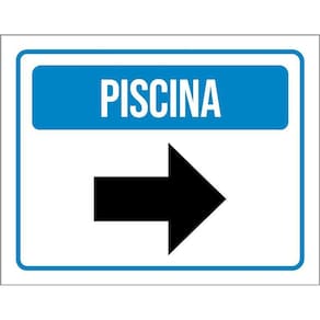 Placa Sinalização - Piscina Azul Seta Direita 36X46