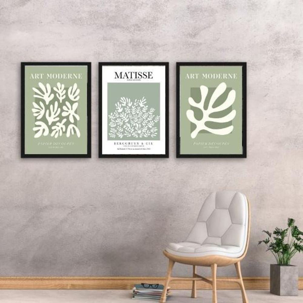 Kit 3 Quadros Matisse Verde - Corais 45X34Cm