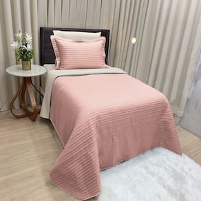 Kit Cobre Leito Colcha Celeste Solteiro 02 Peças Dupla Face Micropercal 200 Fios Prático Liso - Rose