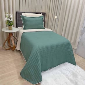 Kit Cobre Leito Colcha Celeste Solteiro 02 Peças Micropercal 200 Fios Prático Liso - Verde Esmeralda