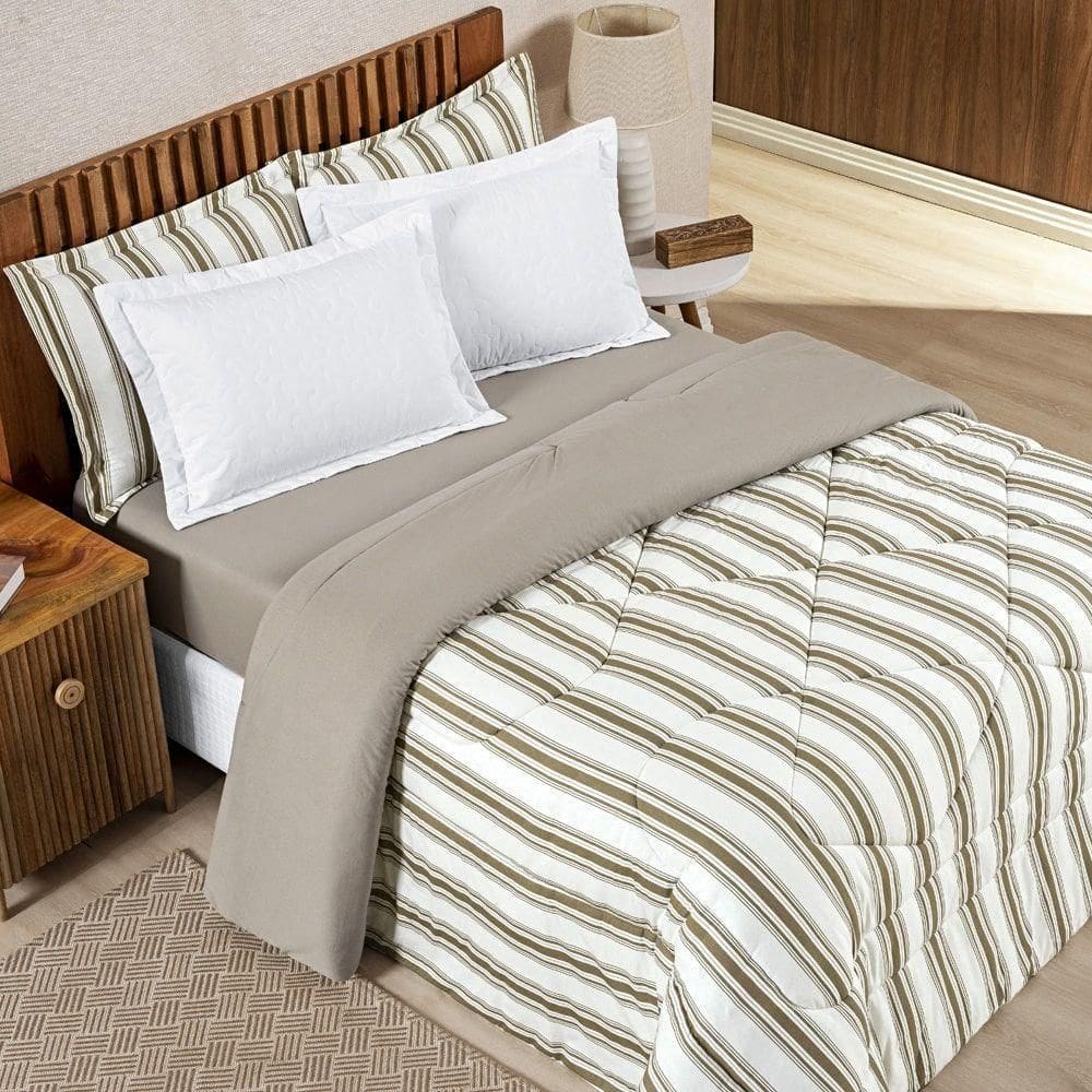 Edredom Sally Queen Malha 1 Peça Caqui