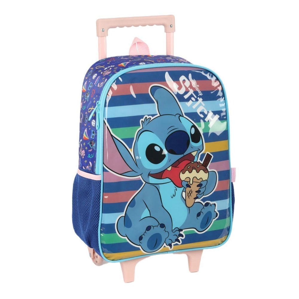 Mochila Com Carrinho Azul Stitch Disney Classics Escolar