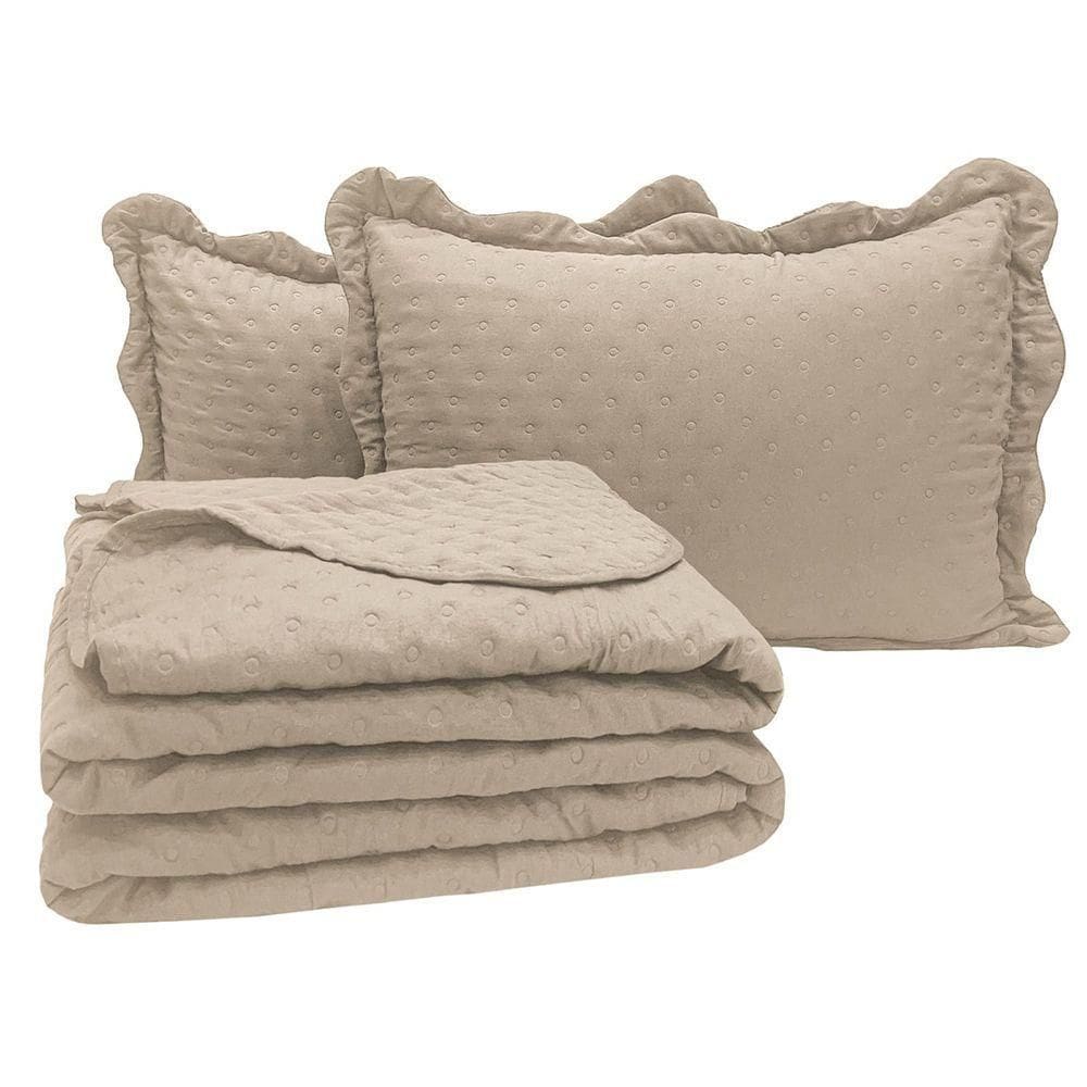 Kit Cobre Leito Colcha Alvorada Queen 3 Peças Percal 300 Fios Clássico - Cáqui