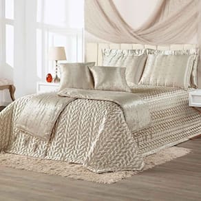 Kit Cobre Leito Colcha Vivian King 10 Peças Cetim Amassado Premium Xale Tule Pérolas - Bronze