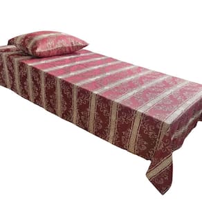 Kit Colcha Cobre Leito Solteiro Jacquard Com Porta Travesseiro - Bege Vermelho Escuro