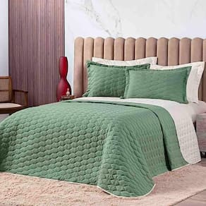 Kit Cobre Leito Colcha Jade King 03 Peças Dupla Face Micropercal 200 Fios Matelado Clean - Verde