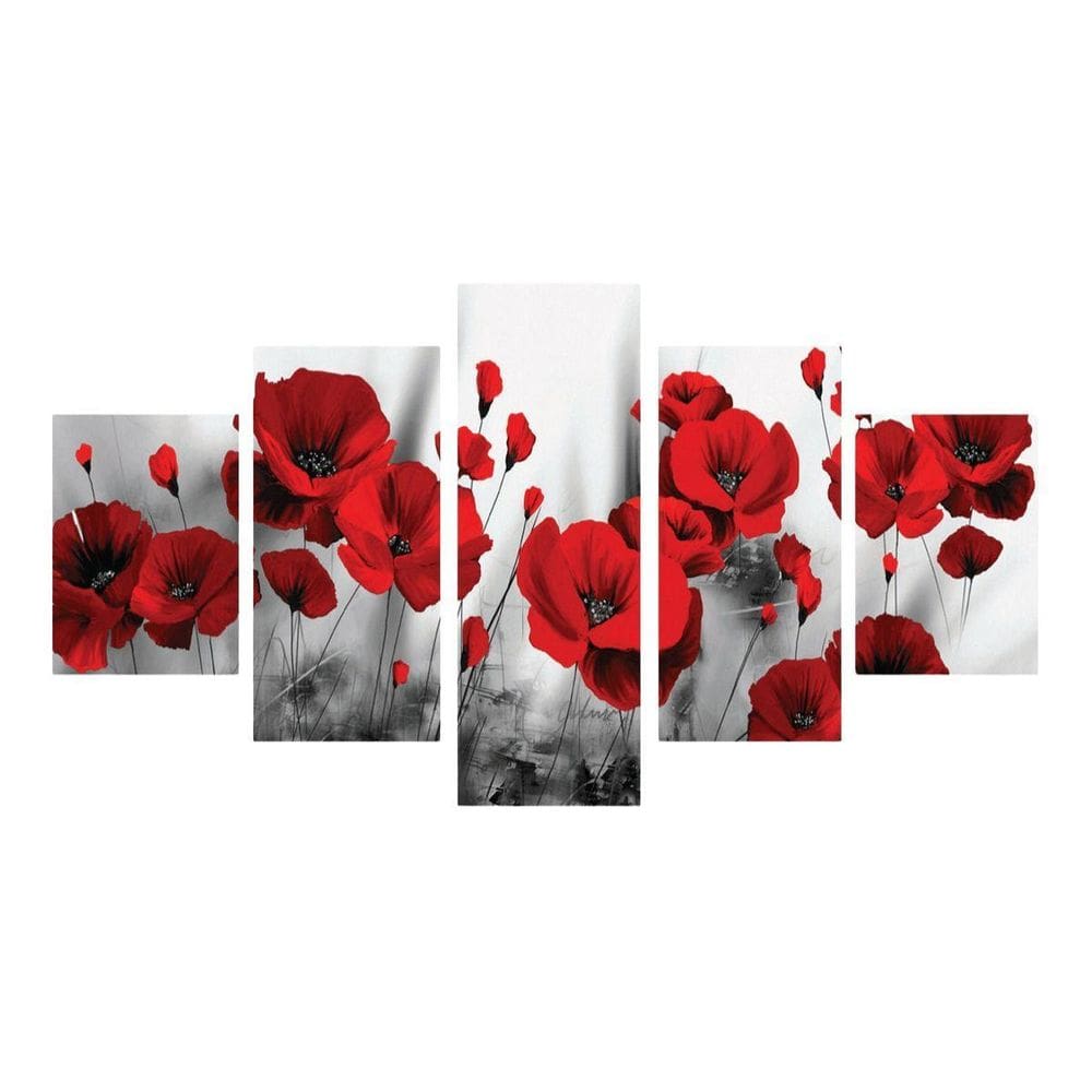 Quadro Decorativo Sala Quarto Flores Vermelhas Luxo 95X50 Cm