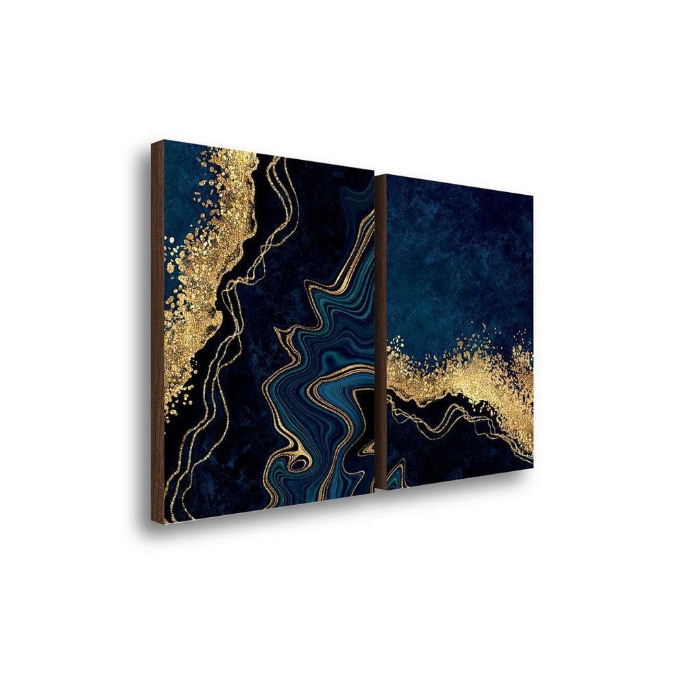 Quadros Decorativo Kit Dupla Abstrato Mármore Azul E Dourado