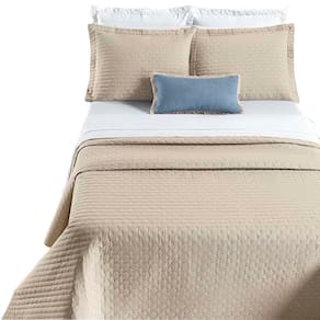 Kit Cobre Leito Colcha Quality Queen 3 Peças Percale 200 Fios Bordado - Cáqui