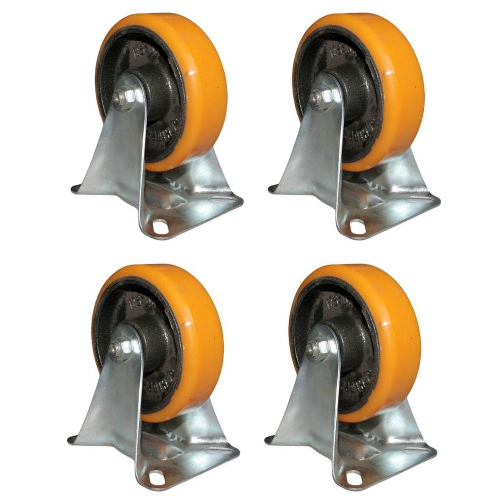 Kit 4 Rodinhas 127Mm Ferro Com Poliuretano 5`` Placa Fixa