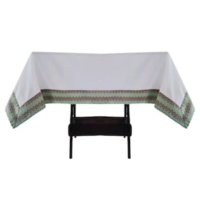 Toalha Mesa Gabardine Borda Jacquard 1,45x2,00 6 Lugares Branco