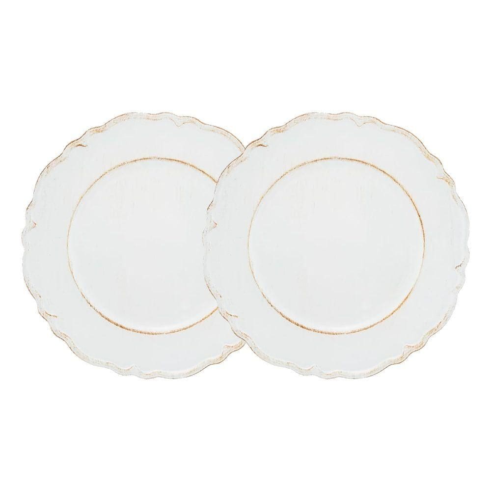 Jogo 2 Sousplat Redondo Patinado Plástico Moon Branco Lyor 33cm